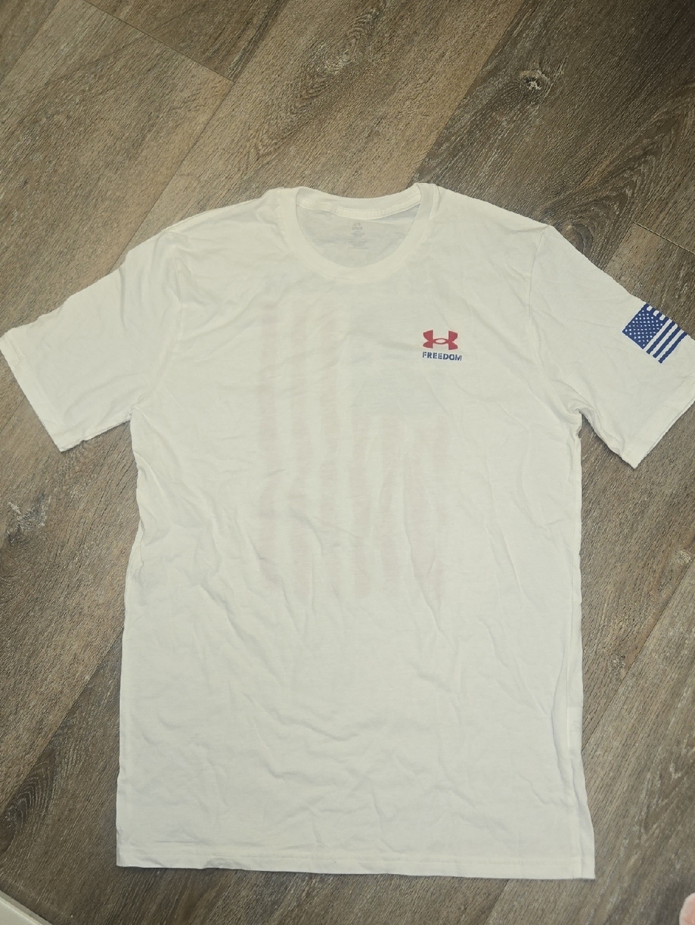 Under Armour White Short-Sleeve Freedom Logo Tee with Flag Sleeve
